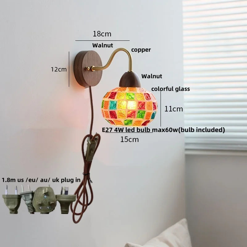 Helnys Shell Glass LED Wall Light Tiffany Style Balcony Bedroom Lamp