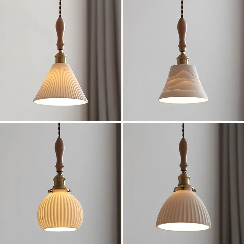 Helnys White Ceramic LED Pendant Lamp Living Room Nordic Modern Adjustable Light