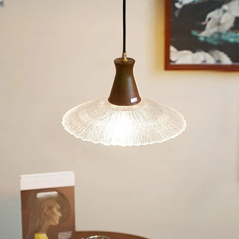 Helnys LED Pendant Lights: Japan Style Clear Glass Wood Chandelier