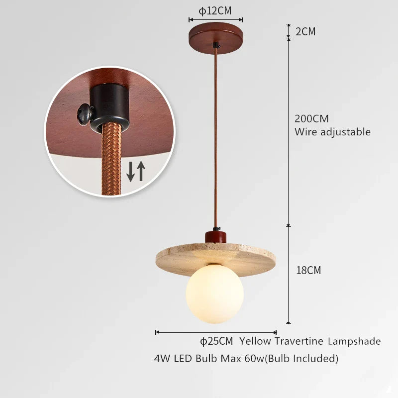 Helnys Yellow Travertine LED Pendant Lamp: Nordic Wood Hanging Light for Home Decor