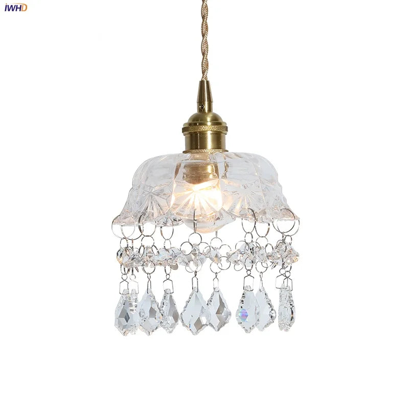 Helnys Nordic LED Pendant Light Crystal Glass Copper Kitchen Lamp