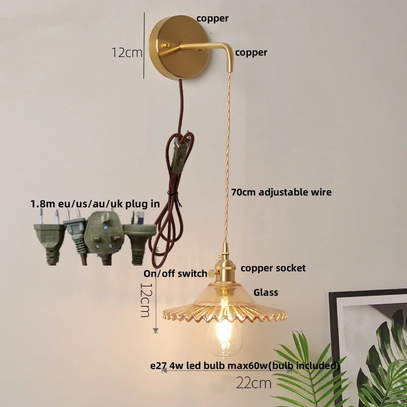 Helnys White Glass LED Wall Lamp with Pull Chain Switch - Nordic Modern Design