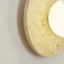 Helnys White Glass Ball LED Wall Sconce Yellow Travertine Stone Japan Style Wall Lamp