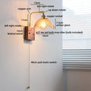 Helnys Glass Wood LED Wall Lights Up Down Rotate Bedside Lamp