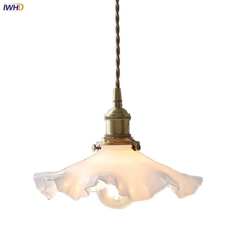Helnys Nordic LED Pendant Lamp with Adjustable Brass Knob Switch & White Glass
