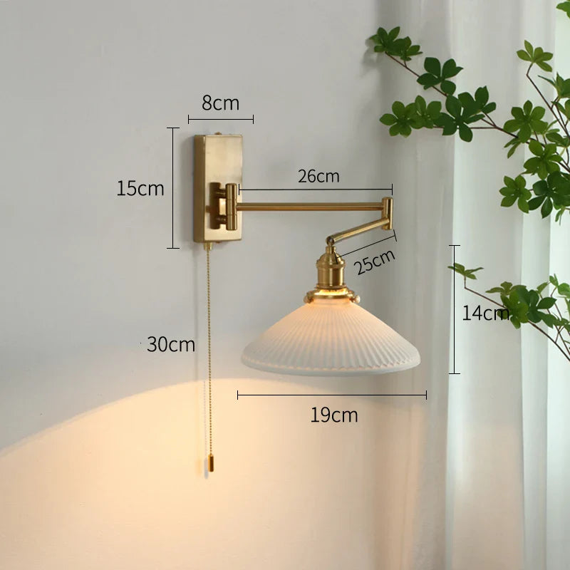 Helnys Nordic LED Wall Sconce Left Right Rotate Pull Chain Switch Stair Light