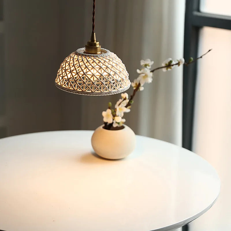 Helnys Bule Ceramic LED Pendant Lamp Modern Nordic Hanging Light for Bedroom Restaurant