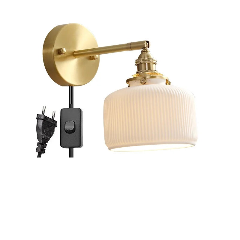 Helnys Ceramic LED Wall Lamp with Pull Chain for Bedroom Bathroom Mirror