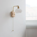 Helnys Ash Wood LED Wall Light with Pull Chain Switch & Rotatable White Glass