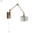 Helnys Modern LED Wall Lamp Glass Pull Chain Switch Rotatable Swing Arms Fixtures