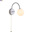 Helnys Silver Hose LED Wall Lamp with White Glass Ball for Modern Bedroom
