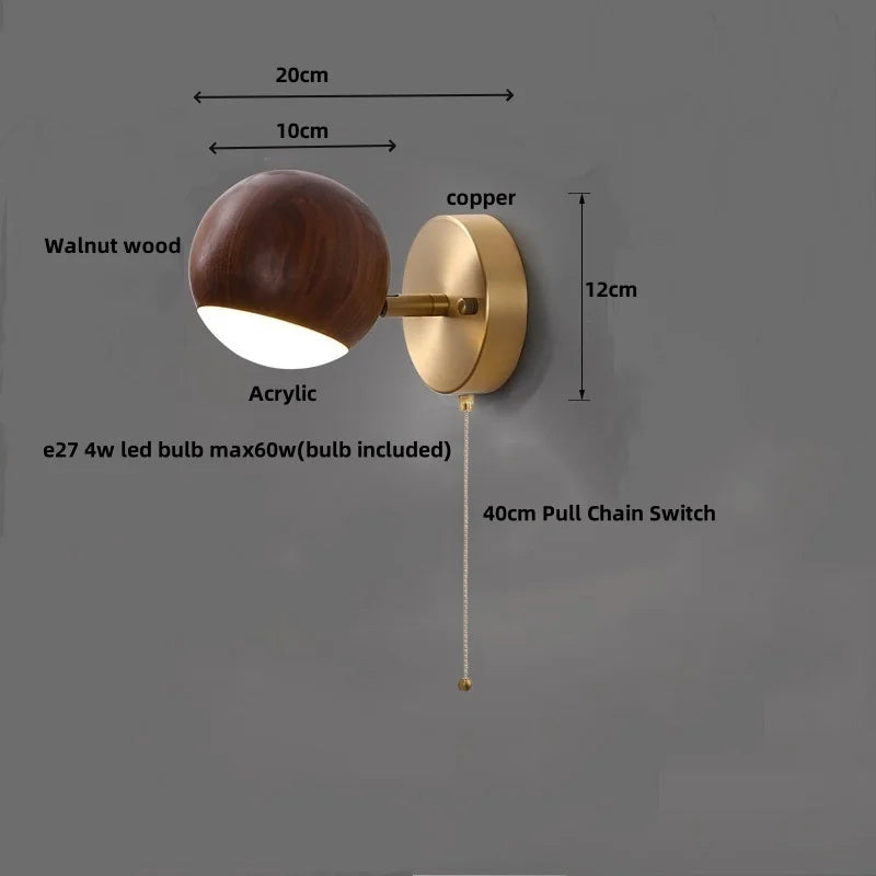 Helnys LED Wall Sconce Walnut Wood Base Modern Art Lamp