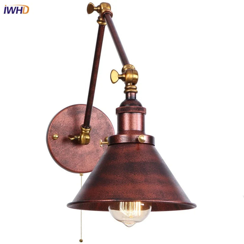 Helnys Vintage Iron LED Wall Lamp with Pull Chain Switch