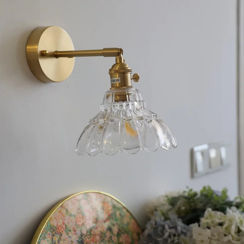 Helnys Rotatable Flower Glass Wall Lamp Copper Stair Light Fixtures