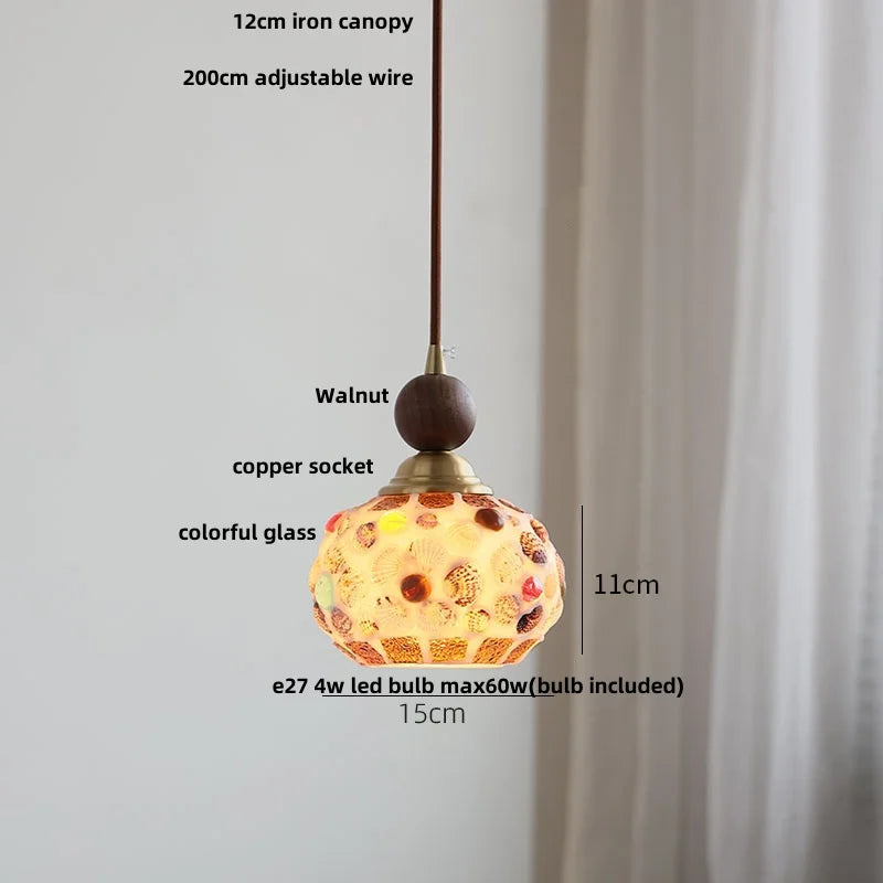 Helnys Adjustable LED Glass Pendant Lights - Modern Nordic Tiffany Copper Wood Hang Lamp