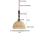 Helnys Round Wood White Ceramic LED Pendant Lamp for Home Decor