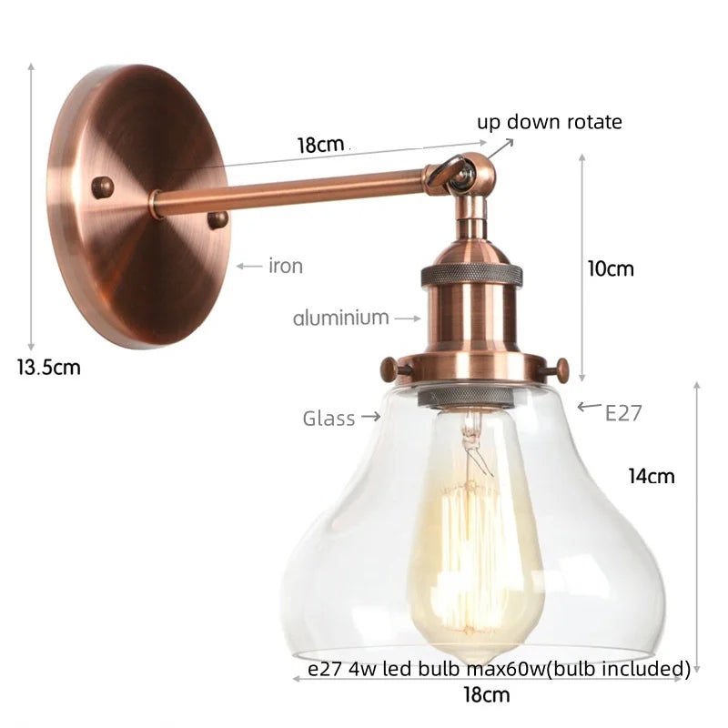Helnys Industrial Iron LED Wall Lights with Pull Chain Switch