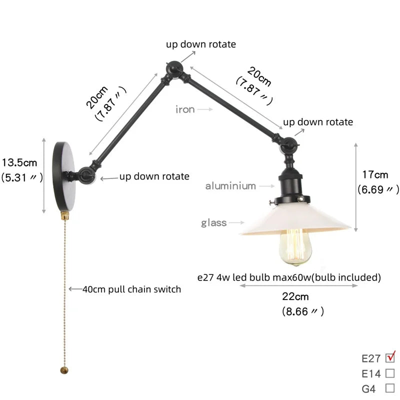 Helnys Swing Arm LED Wall Lights for Home Decor and Bedside Lamp