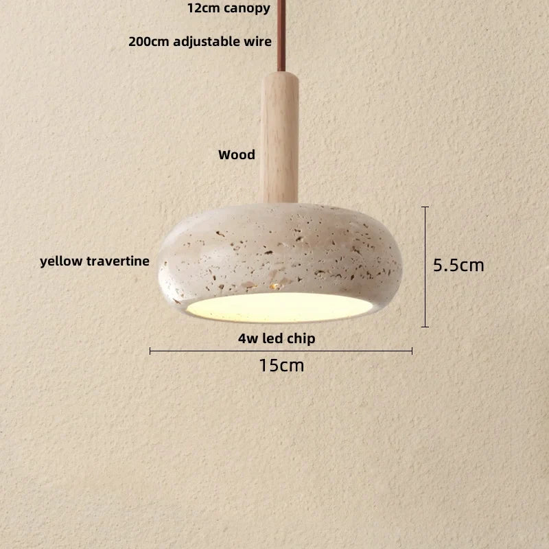 Helnys Yellow Travertine LED Pendant Light - Nordic Modern Wood Hanging Lamp