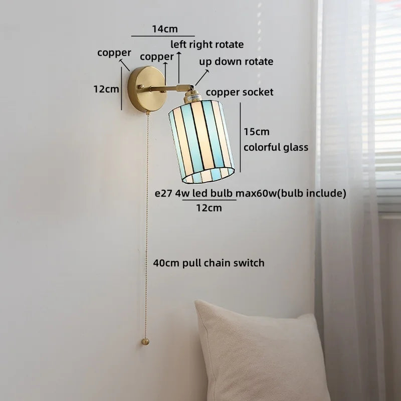 Helnys LED Wall Light: Japan Style, Children's Room Decor, Blue & White Glass, E27 Bulb