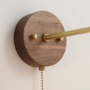 Helnys Green Glass Copper LED Wall Lamp with Pull Chain Switch and Walnut Wood Base
