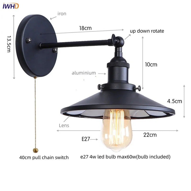 Helnys Rustic LED Wall Sconce Industrial Luminaire for Bedroom Bathroom Mirror
