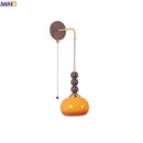 Helnys Adjustable Wood Glass Wall Lights with Pull Chain Switch for Aisle Study Dining