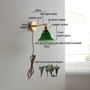 Helnys Vintage Industrial LED Wall Light with Green Glass and Wood