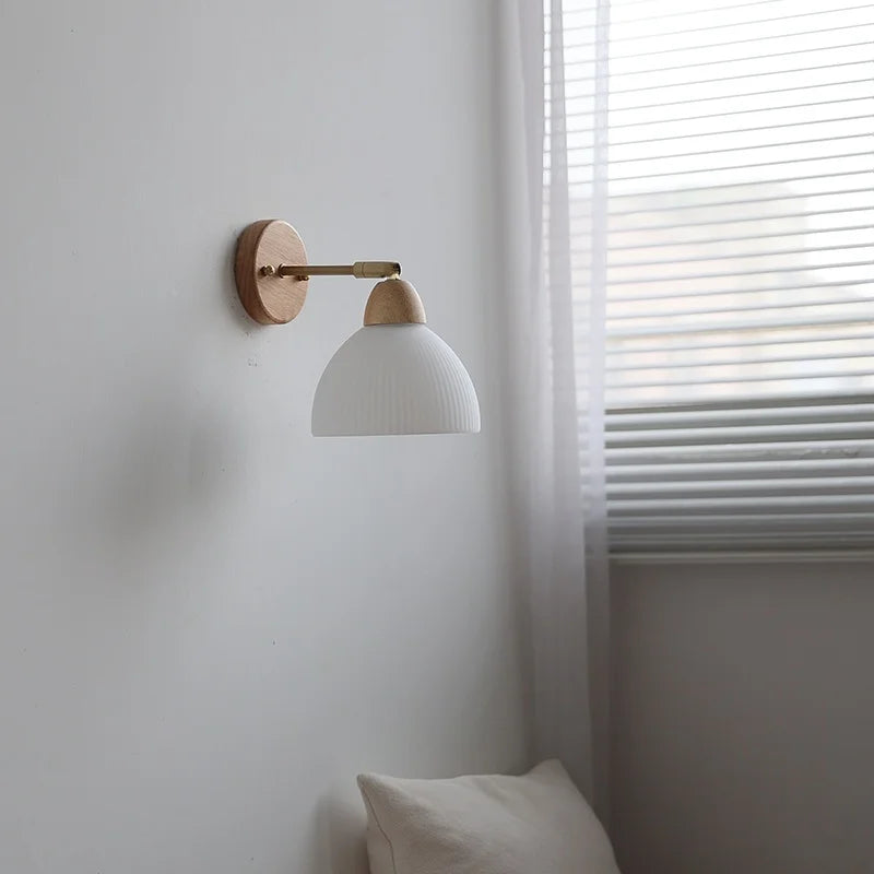 Helnys Nordic LED Wall Light Copper Arm White Glass Bedside Lamp