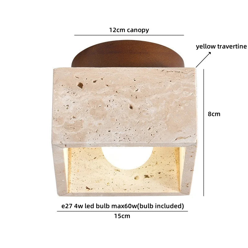 Helnys Yellow Travertine Square LED Ceiling Light Fixture