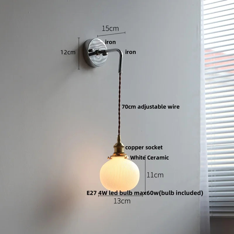 Helnys Nordic White Ceramic LED Wall Sconce Modern Hotel Dining Stair Light