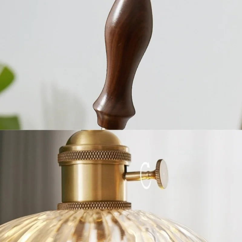 Helnys Nordic Walnut Wood LED Pendant Light with Clear Flower Glass
