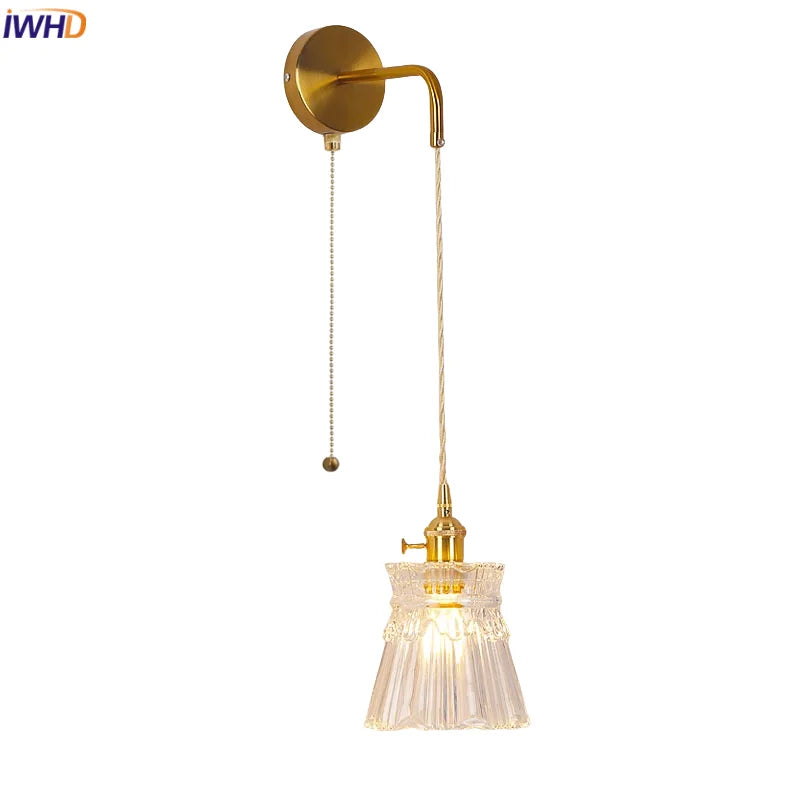 Helnys Clear Glass LED Wall Lamp with Pull Chain Switch for Modern Luxury Home Decor