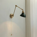 Helnys Glass Green LED Wall Light with Pull Chain Switch - Vintage Swing Arms Sconce