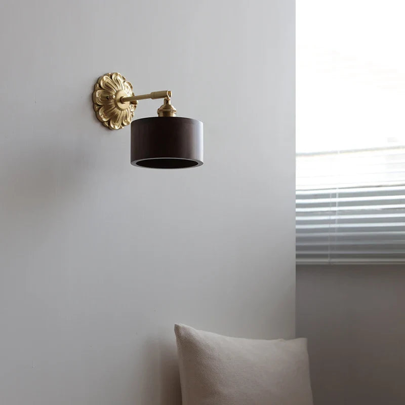 Helnys LED Wall Sconce Switch Wood Bedroom Living Room Copper Arm Wall Light
