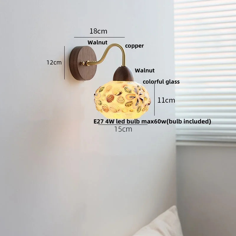 Helnys Tiffany Style LED Wall Sconce Pull Chain Switch Colorful Glass Stair Light