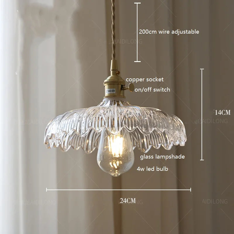 Helnys Nordic Copper Glass LED Pendant Light for Home Dining Hallway Balcony