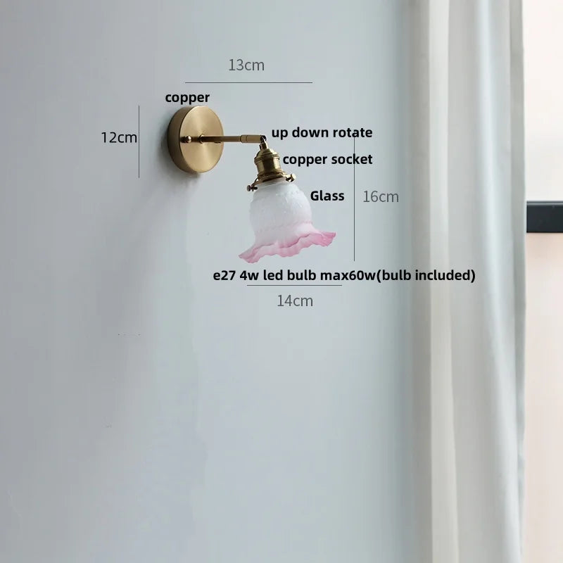 Helnys Nordic LED Glass Wall Lights with Brass Pull Chain Switch