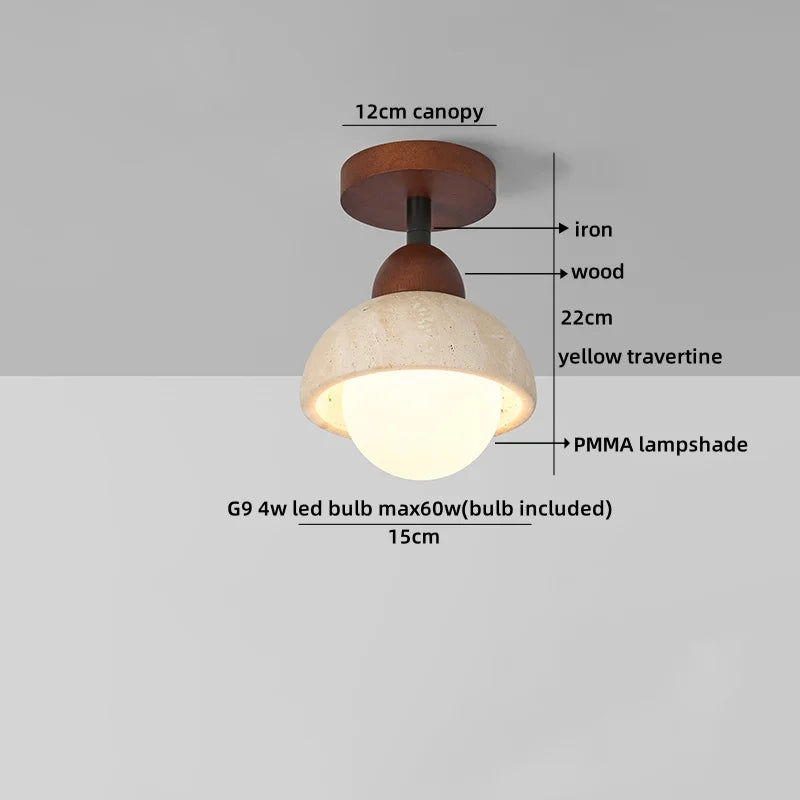 Helnys Yellow Travertine LED Ceiling Light for Home Decor, Indoor Kitchen Lamp