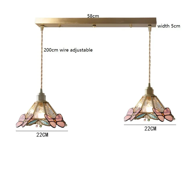 Helnys Butterfly Glass Copper LED Pendant Lamp for Home Indoor Decor