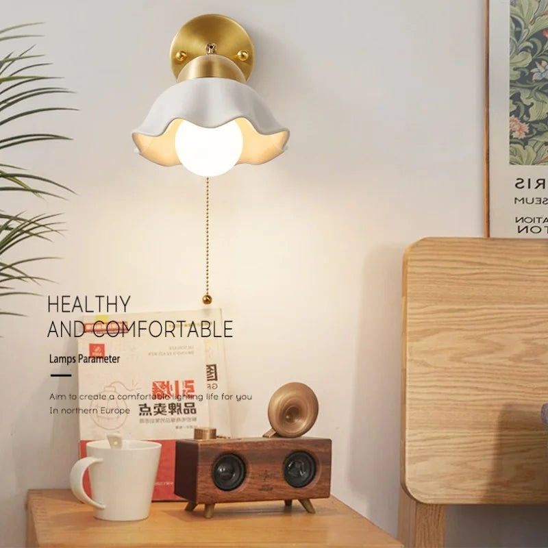 Helnys Copper LED Wall Light Fixture with Pull Chain Switch