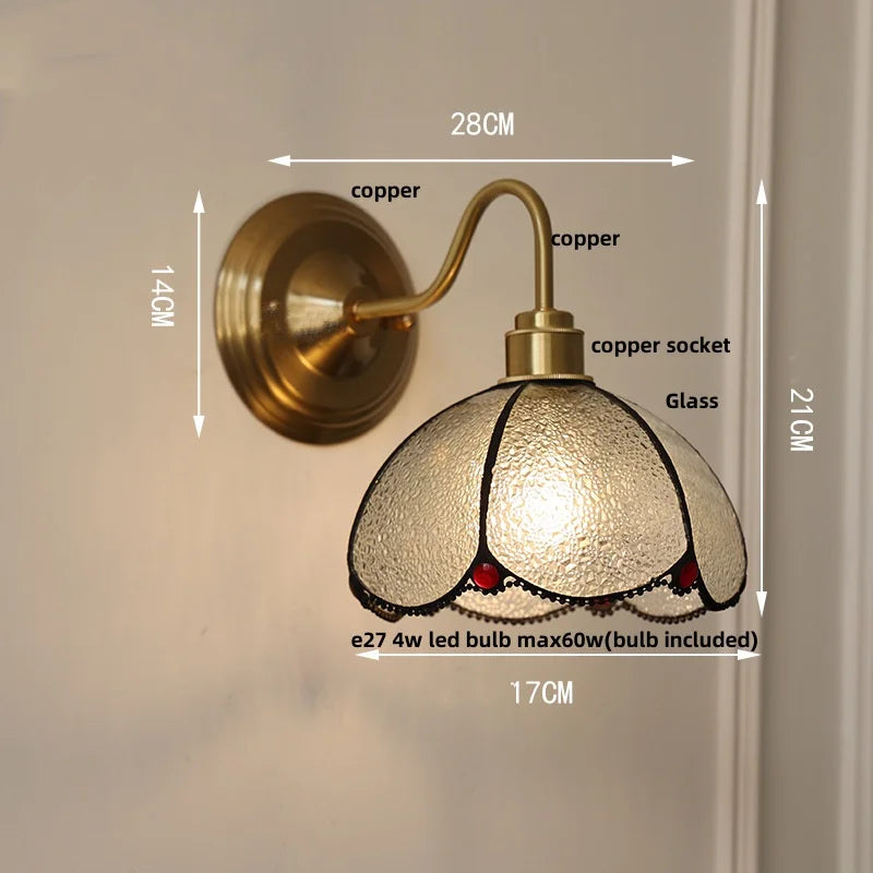 Helnys Vintage Copper Loft LED Wall Lights Glass Bedroom Lamparas De Pared