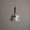 Helnys Retro White Ceramic Pendant Lamp with Wood Copper Finish