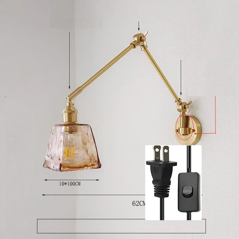 Helnys Ceramic Copper LED Wall Lamp, Adjustable Swing Arm Wall Light