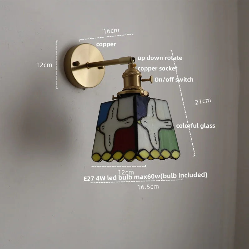 Helnys Peace Pigeon Tiffany Style Colorful Glass LED Wall Light