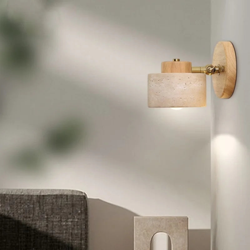 Helnys Iron Rotate LED Wall Light Fixture Yellow Travertine Modern Wall Lights