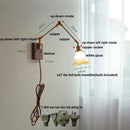 Helnys Yellow Glass LED Wall Lights Walnut Wood Bedside Lamp