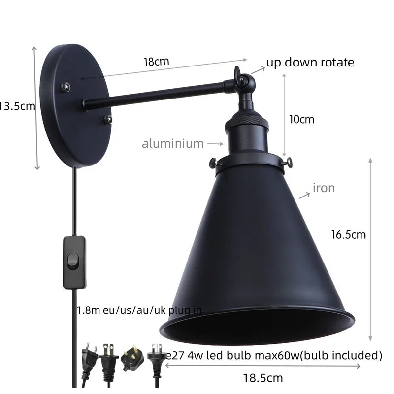 Helnys Vintage Gold Plated Iron Wall Lamp Industrial LED Loft Lighting Fixtures