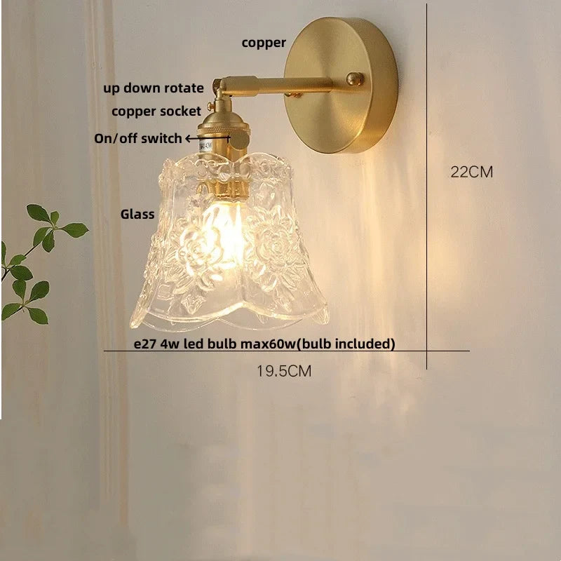 Helnys Brass LED Wall Lamp Sconce Pull Chain Switch Stair Light Fixtures