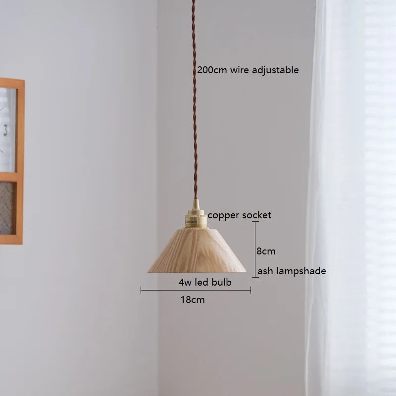 Helnys Nordic Modern Ash Walnut Wood Copper LED Pendant Lights for Home Indoor Decor